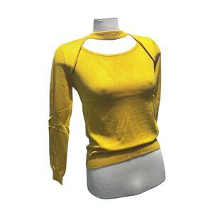 UNIQ Yellow Cutout Long Sleeve Sweater Size Small/Medium Womens Soft & Stretchy